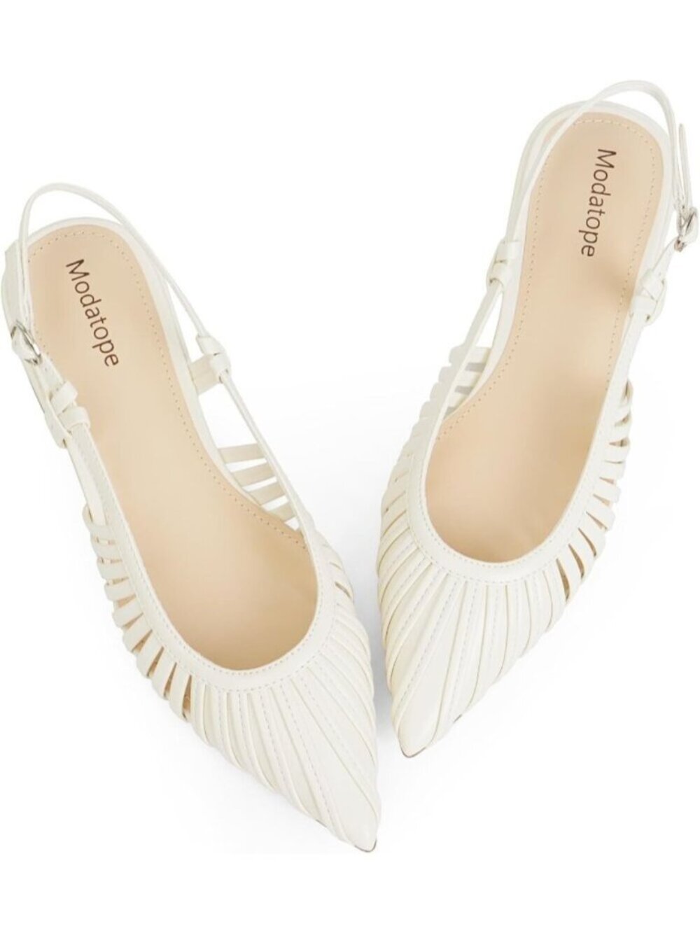 Women's White Slingback Flats Pointed Toe Classic Sandals Buckle Shoes